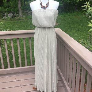 The Limited Gold shimmer pleated Maxi dress sleeveless